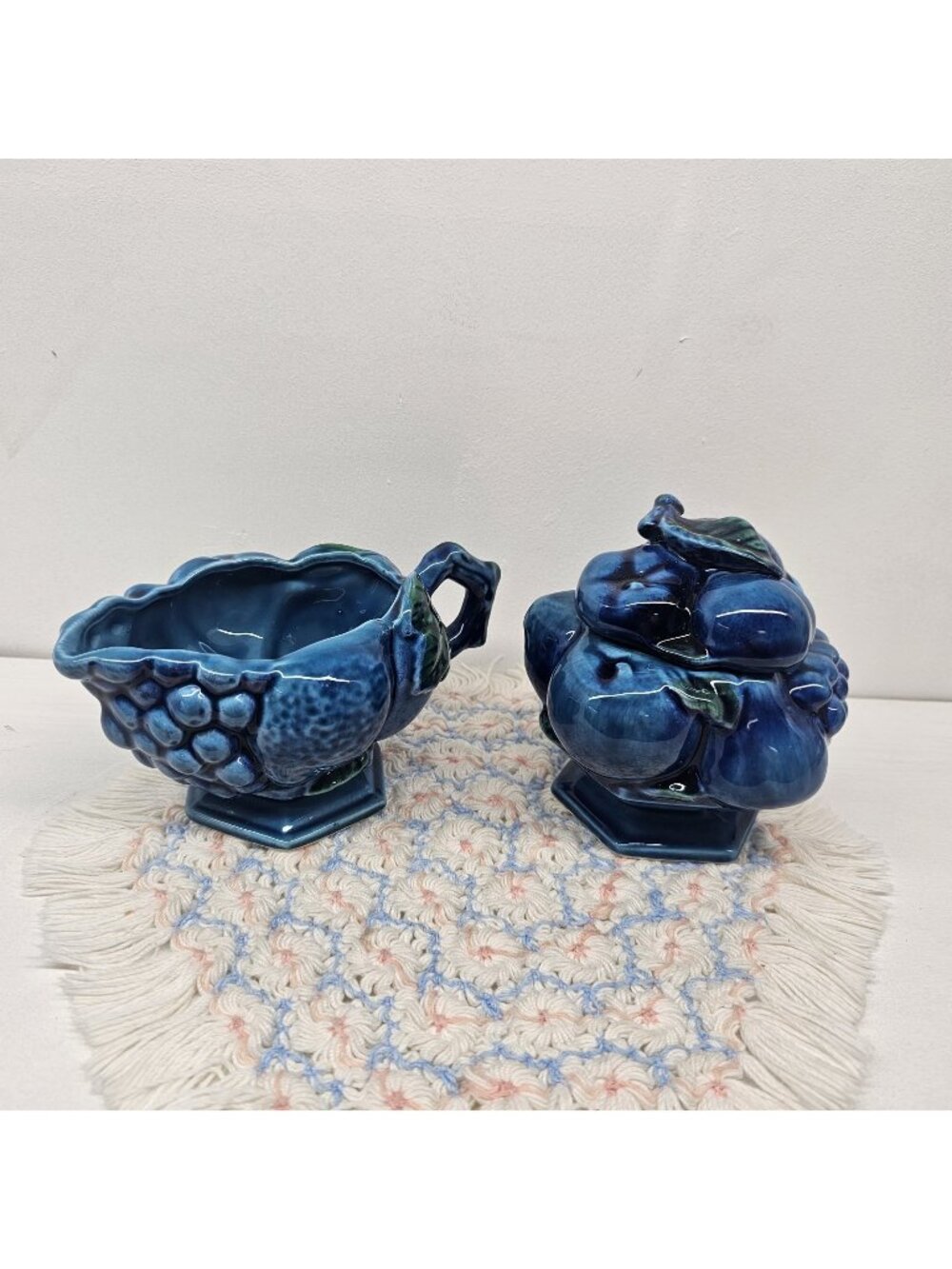 Vintage Inarco Mood Indigo Blue Sugar Bowl with Lid and Creamer READ